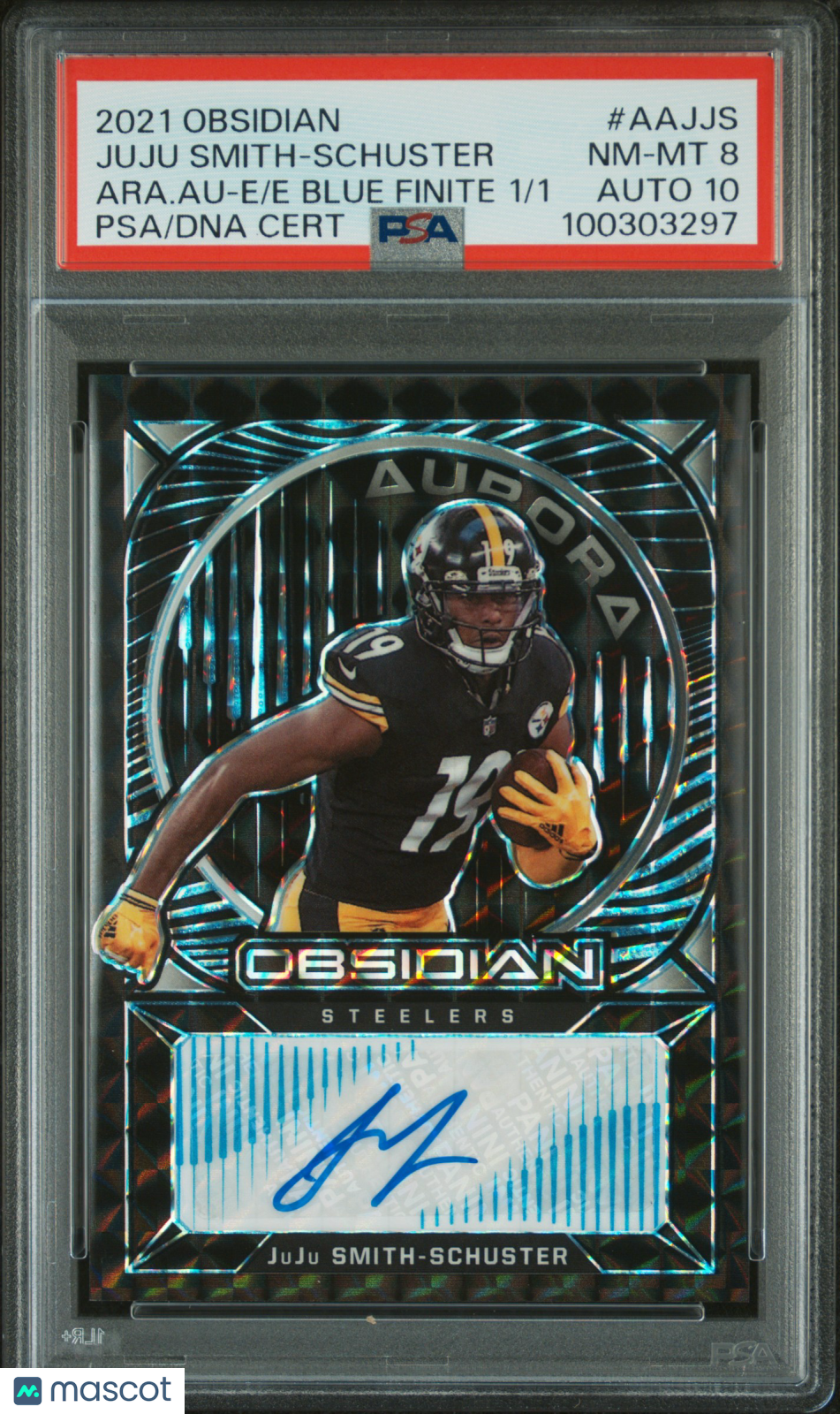 2021 Panini Obsidian Aurora Auto Juju Smith-Schuster Blue Finite 1/1 PSA Auto 10