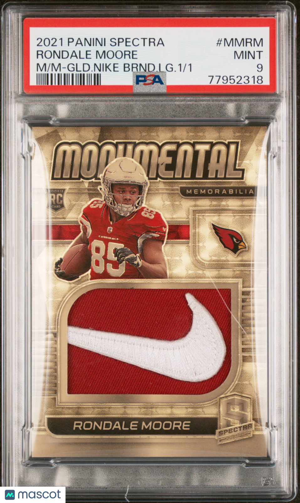2021 Panini Spectra Monumental Rondale Moore #MMRM GLD. Nike LG. 1/1 PSA 9