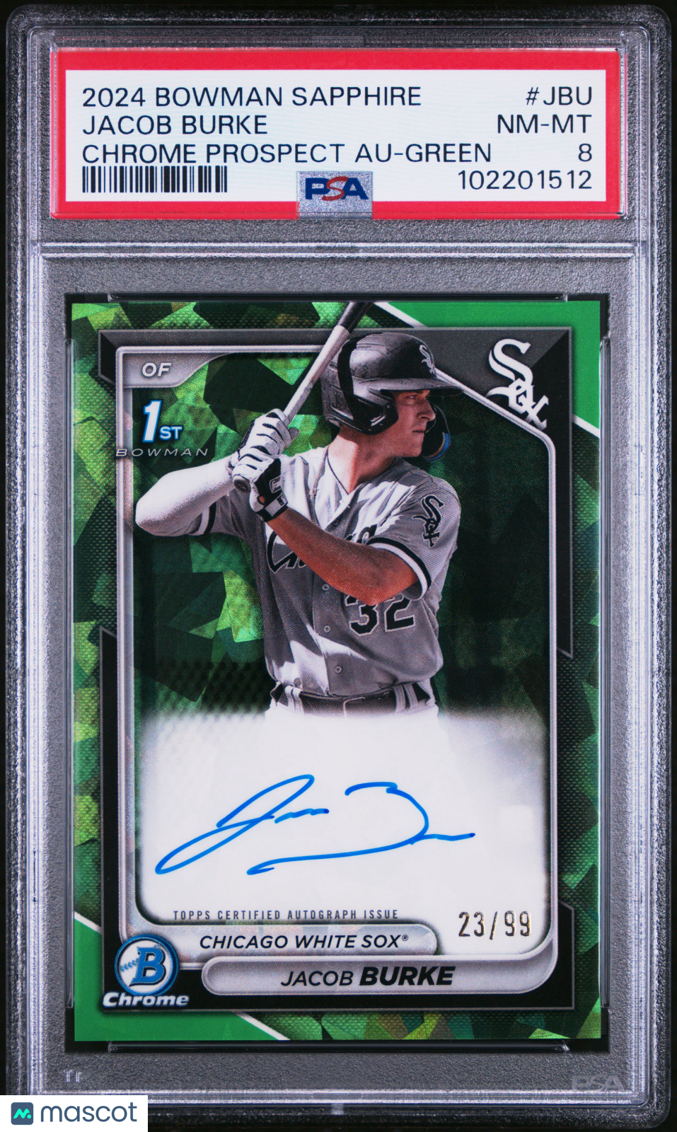 2024 Bowman Sapphire Chrome Prospects Auto Jacob Burke #JBU Green /99 PSA
