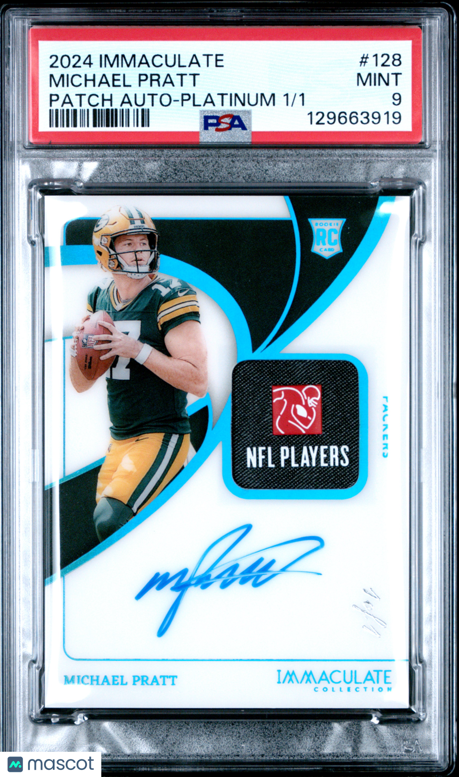 2024 Panini Immaculate Michael Pratt #128 Patch Auto Platinum 1/1 PSA 9