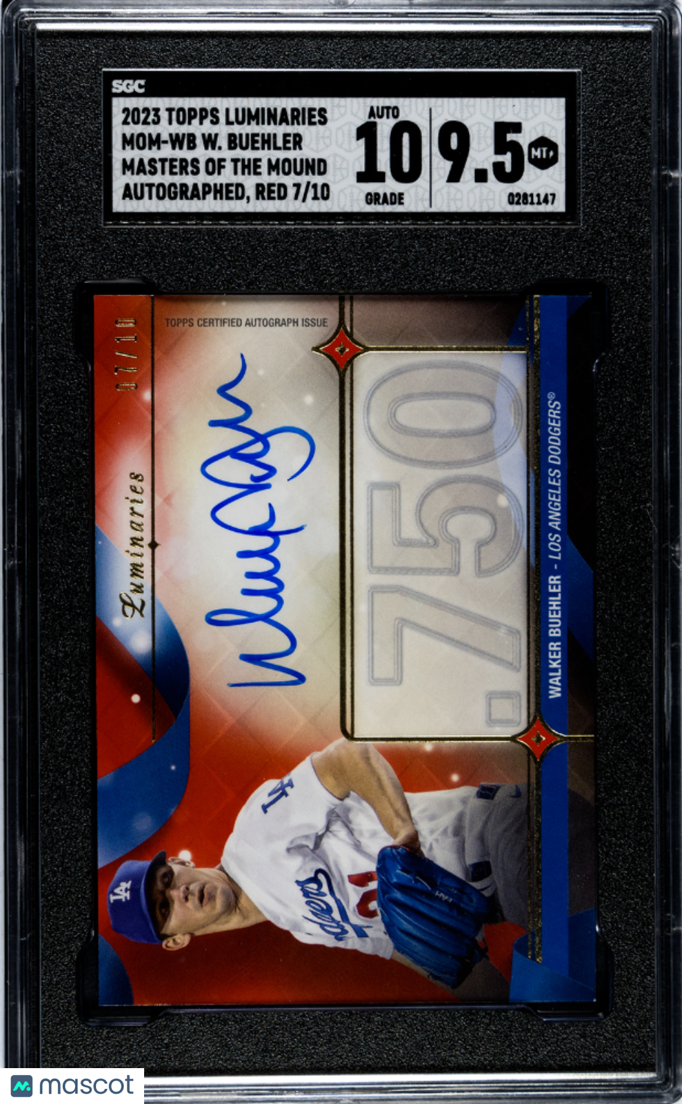 2023 Topps Luminaries Walker Buehler #MOM-WB Masters Mound Red SGC 9.5 Auto 10