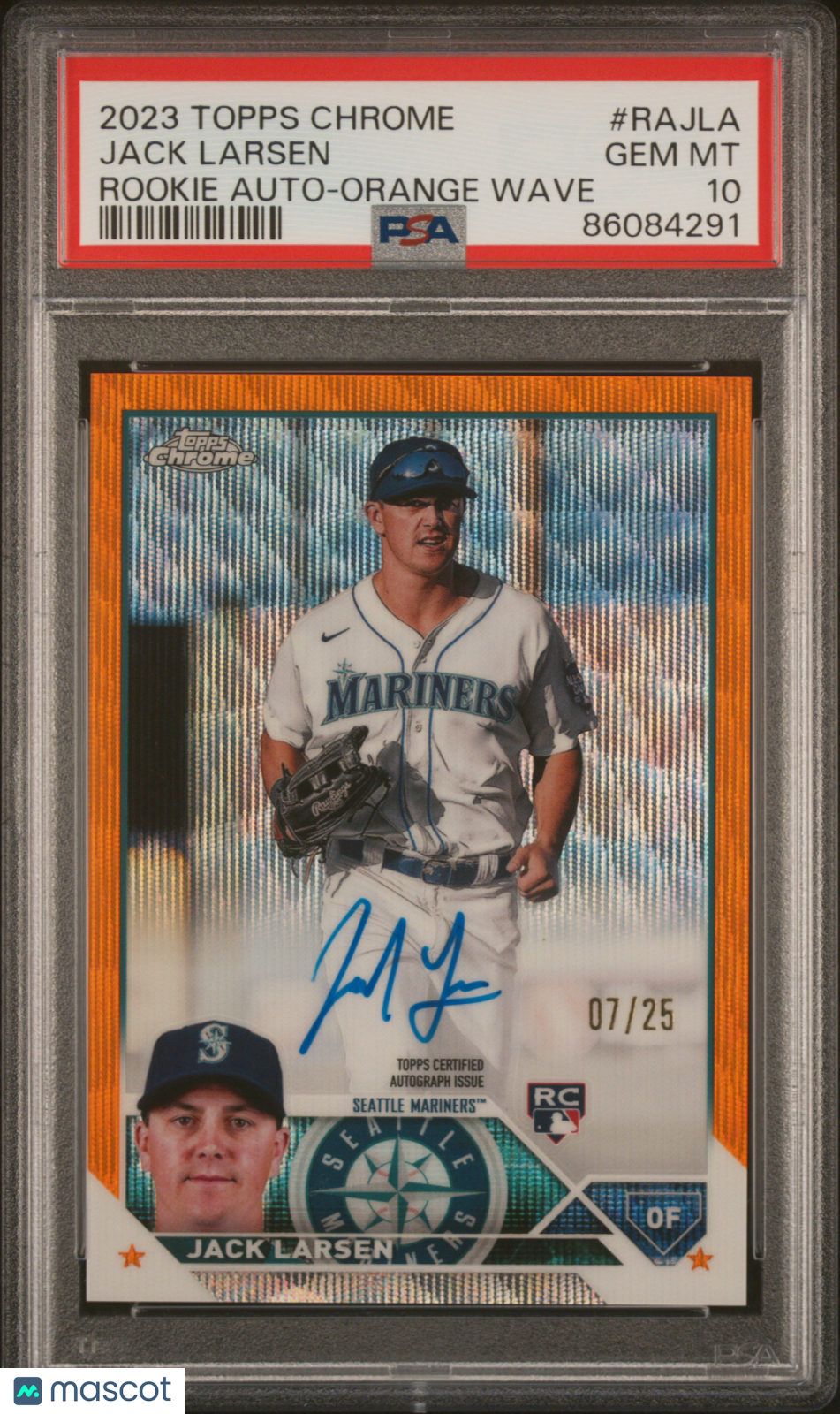 2023 Topps Chrome Rookie Auto Jack Larsen #RAJLA Orange Wave Ref 07/25 PSA 10