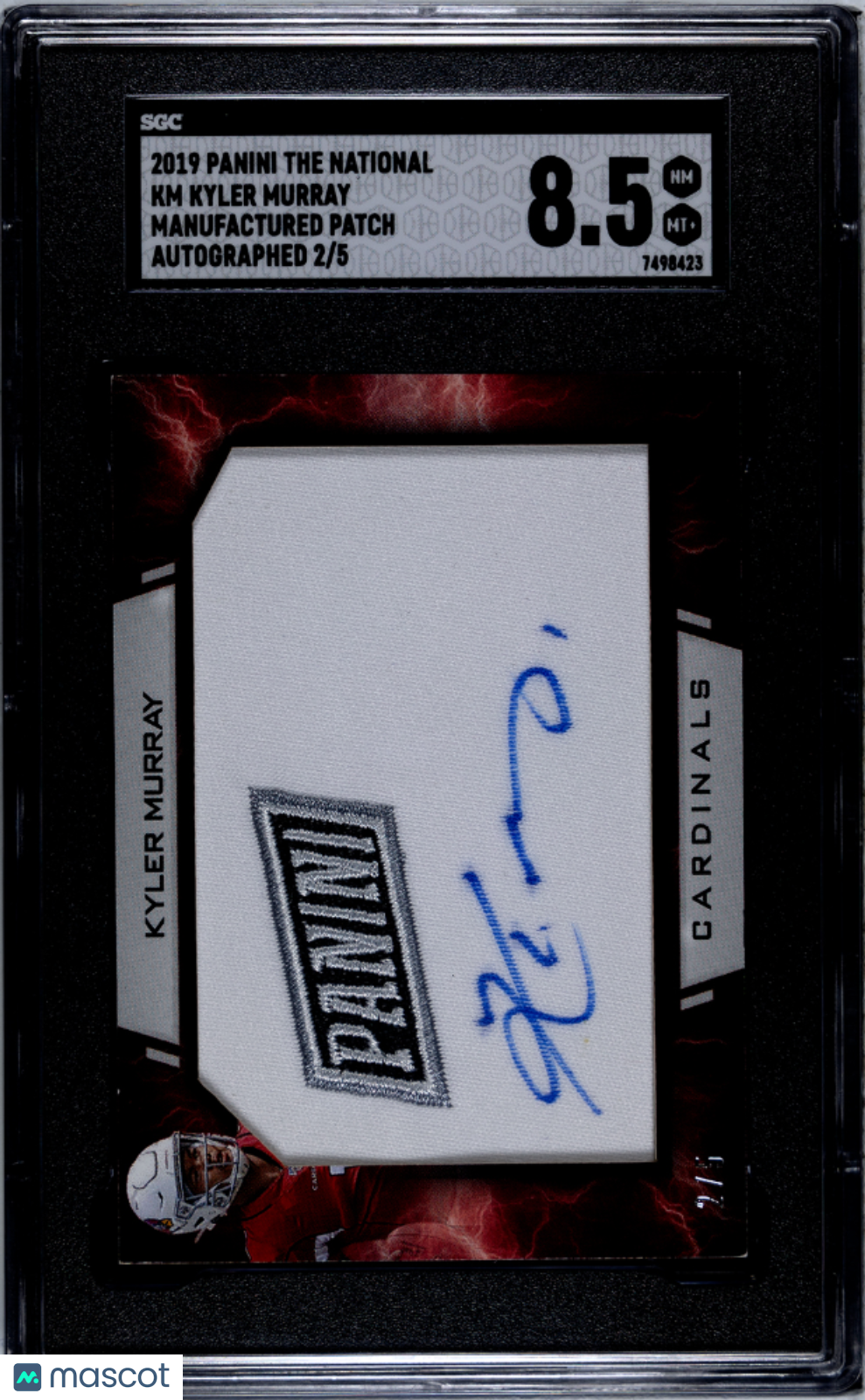 2019 Panini The National Kyler Murray #KM Manufactured Patch Autograph 5 SGC 8.5