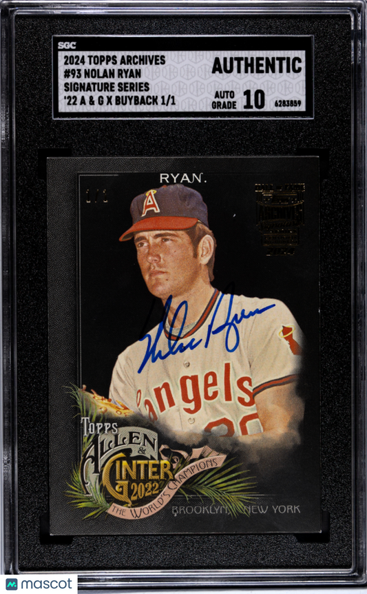 2024 Topps Archives Auto Nolan Ryan #93 Allen & Ginter 1/ 1 SGC A Auto 10