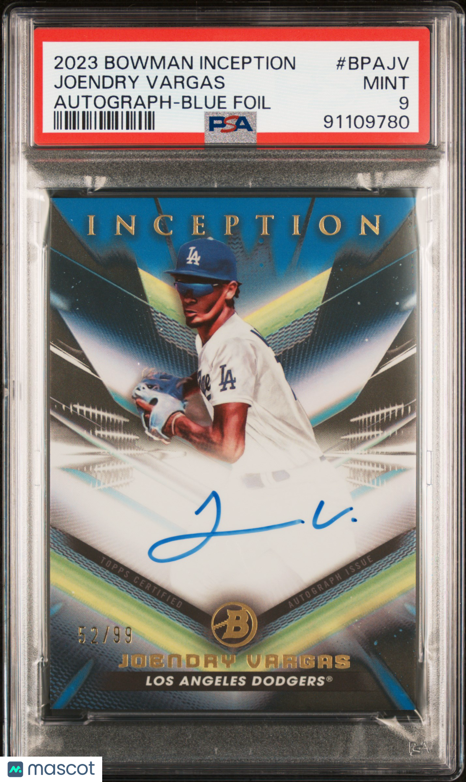 2023 Bowman Inception Autographs Joendry Vargas #BPAJV Blue Foil 52/99 PSA 9