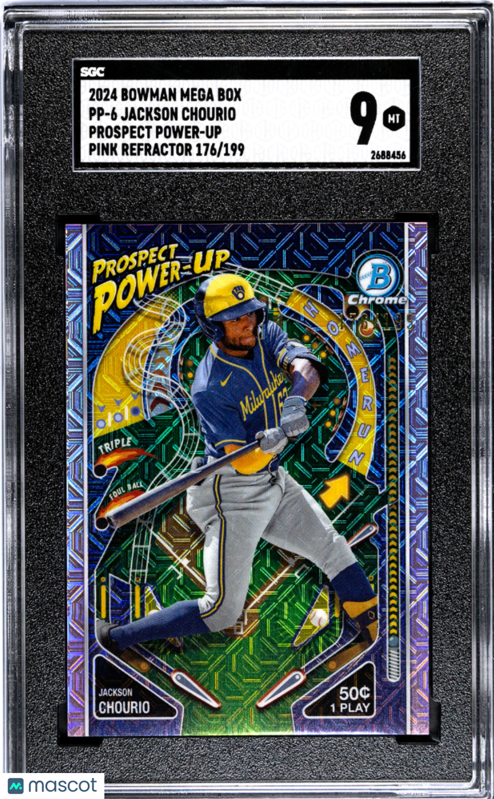 2024 Bowman Mega Box Jackson Chourio #PP-6 Power Up Pink Refractor SGC 9
