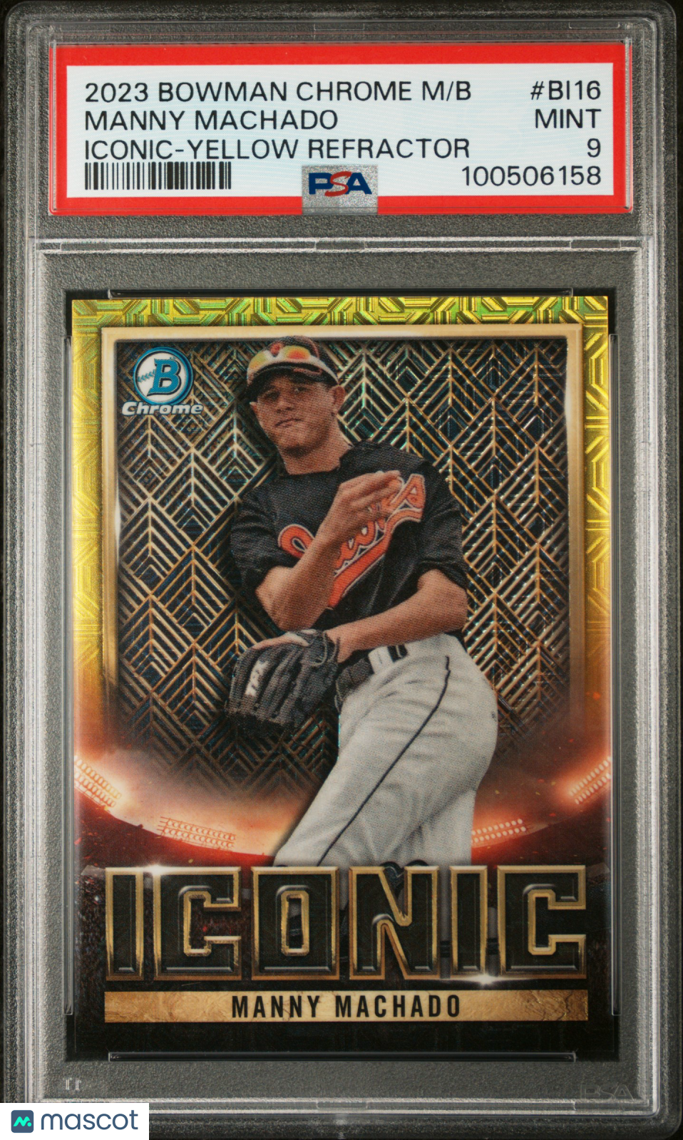 2023 Bowman Chrome Mega Box Iconic Manny Machado  Yellow Refractor PSA 9 /75