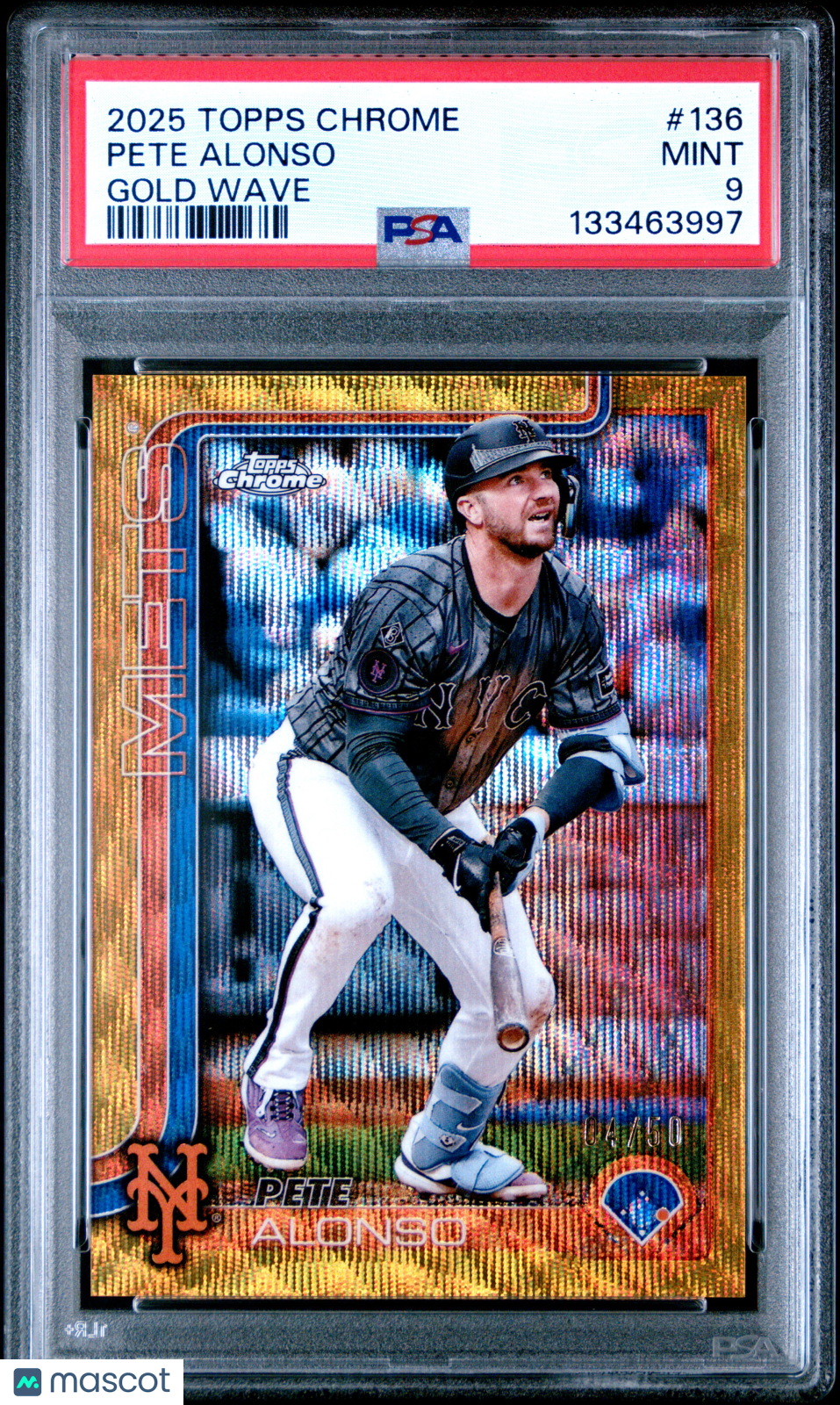 2025 Topps Chrome Pete Alonso #136 Gold Wave PSA 9