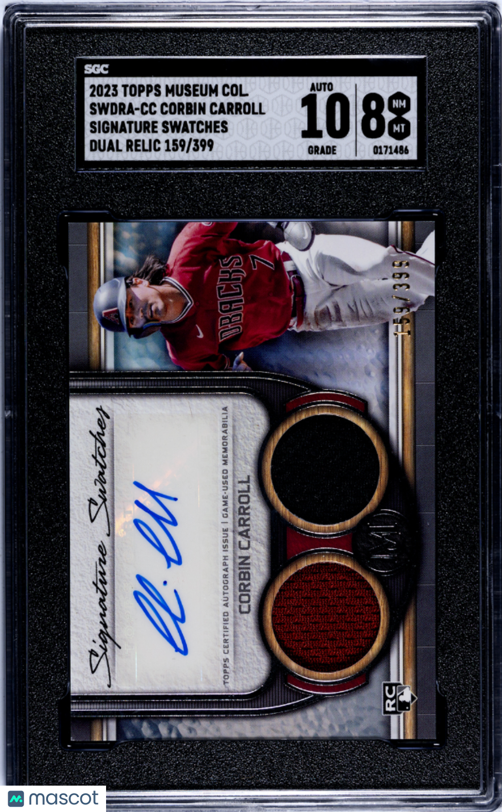 2023 Topps Museum Corbin Carroll #SWDRA-CC SIG. Dual Relic SGC 8 Auto 10