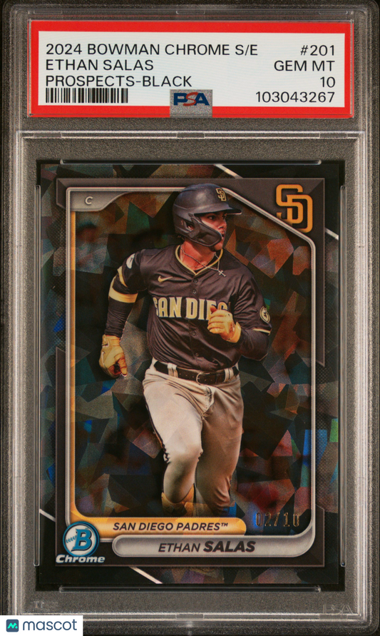 2024 Bowman Chrome Sapphire Prospects Ethan Salas #201 Black 02/10 PSA 10
