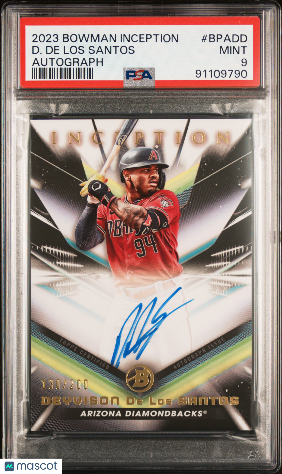 2023 Bowman Inception Autographs D. De Los Santos #BPADD 130/200 PSA 9