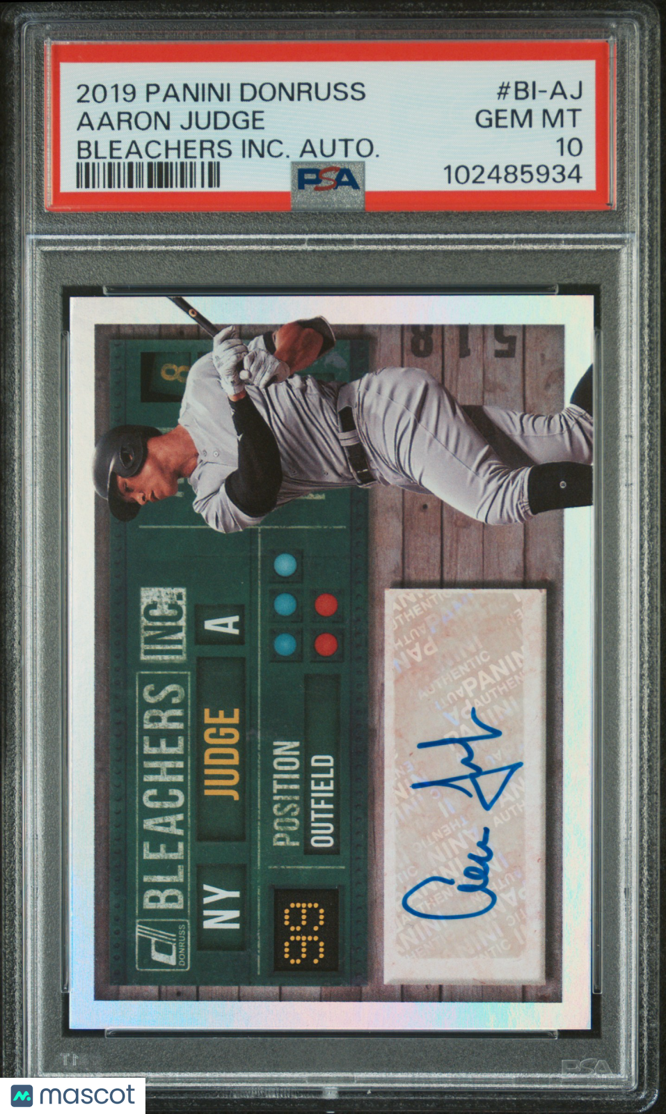 2019 Panini Donruss Bleachers Inc. Autographs Aaron Judge #BI-AJ PSA 10