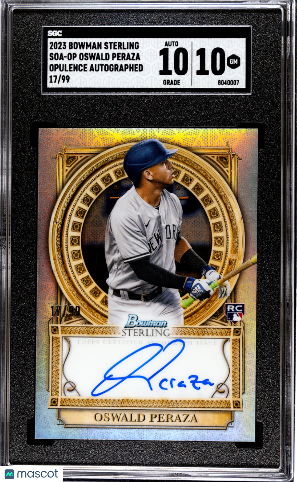 2023 Bowman Sterling Oswald Peraza #SOA-OP Opulence, Auto SGC 10 Auto 10 /99