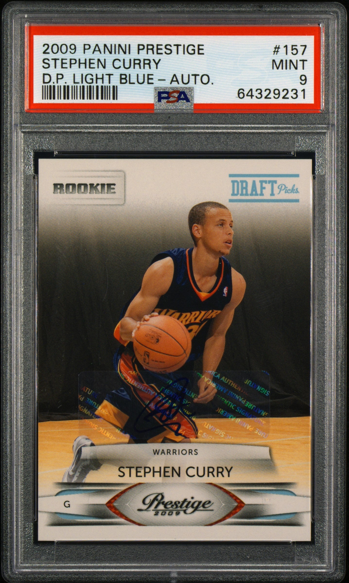 2009 Panini Prestige Stephen Curry #157 D. P. Light Blue Autograph PSA 9 # /100
